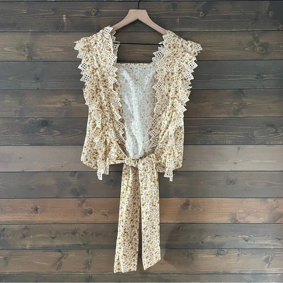 Blue Tassel Reversible Tieback Blouse w/ Crocheted Fringe - Picture 3 of 7